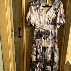 Rachel Zoe Leaf Print Maxi Dress in Purple and Cream